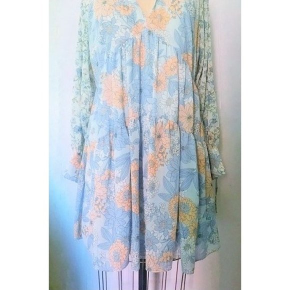 J. CREW BLUE PEACH FLORAL CHIFFON BABYDOLL SWING DRESS 10 NWT - Picture 8 of 13